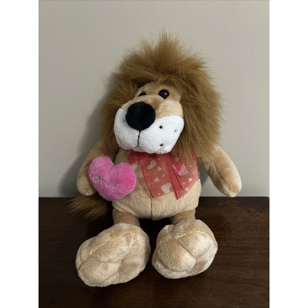 Walmart I Love You Lion Plush Valentines Pink Heart Bow Stuffed Animal 14"